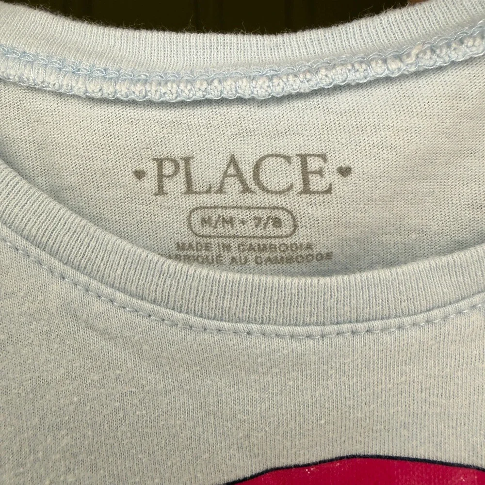 The Childrens Place Girls Light Blue Sister Squad Rainbow Graphic Tee Size M 7/8